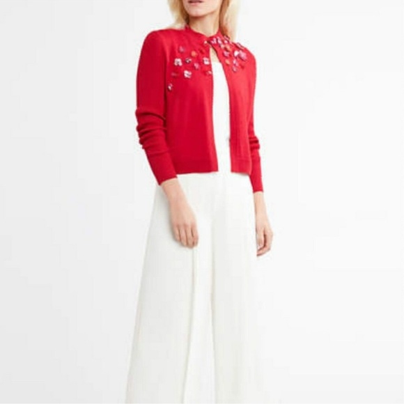 Elie Tahari Red Embellished cardigan - Picture 3 of 9